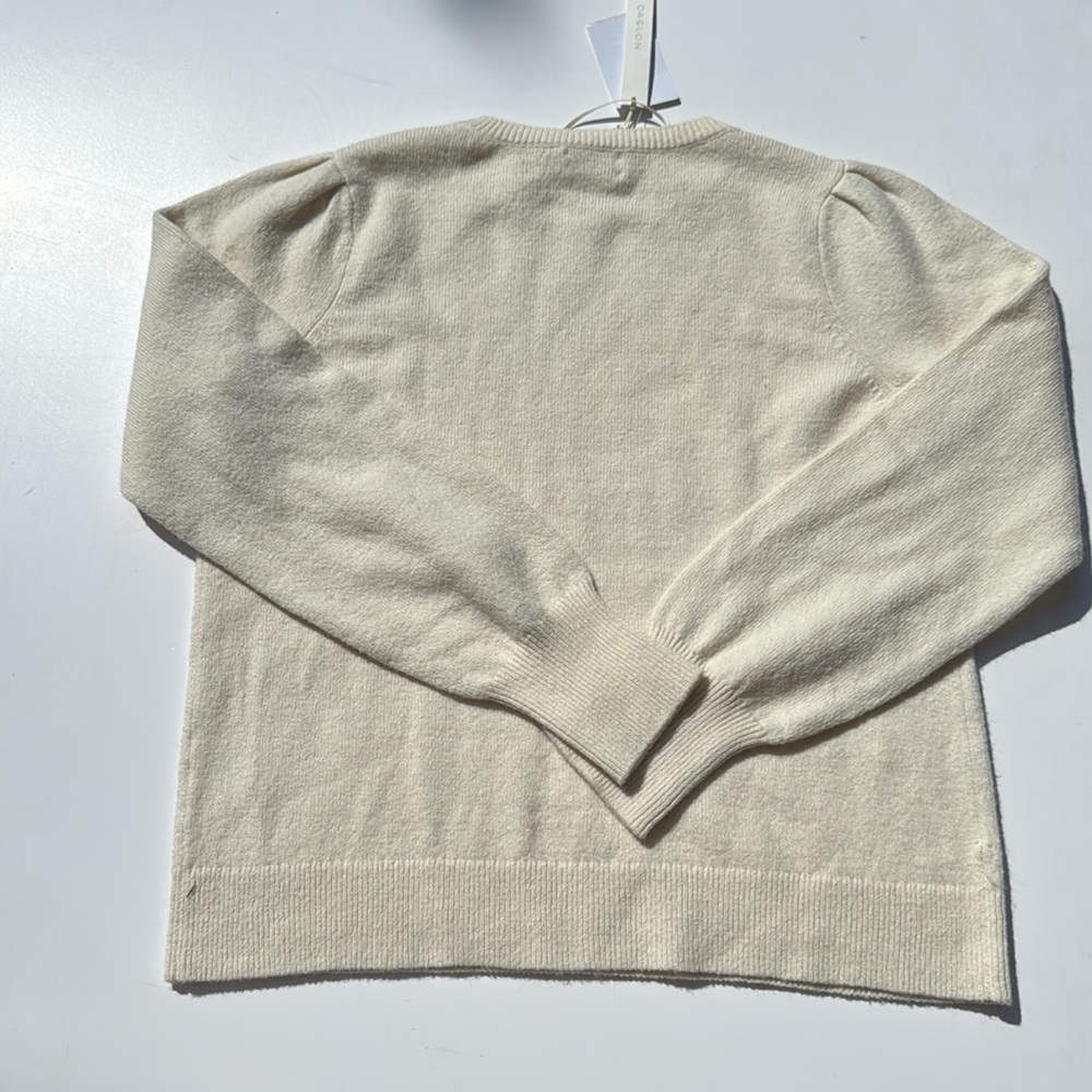Caslon Cream Puff Sleeve Sweater NWT Soft Cozy Minimalist Quiet Luxury Size S - Picture 3 of 3